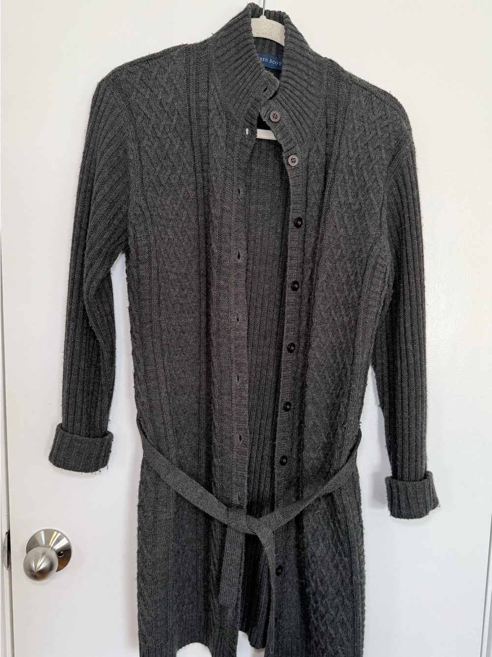 Karen Scott Charcoal Cable-Knit Long Cardigan